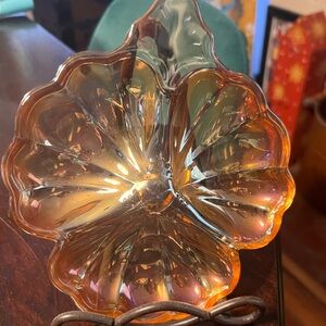 Vintage Marigold Carnival Glass Clover Candy Dish